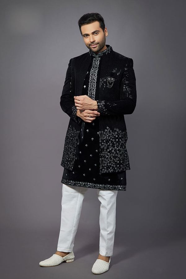 Picture of  Appealing Black Designer Jodhpuri Suit for Party and Sangeet