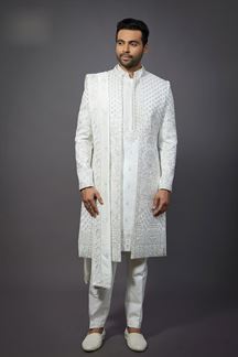Picture of  Majestic Off-White Designer Sherwani for Wedding and Reception