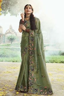 Picture of Breathtaking Silk Designer Saree for Mehendi, Wedding and Reception