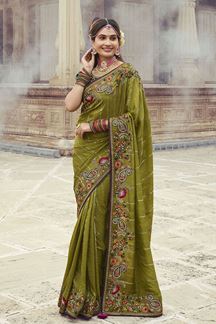 Picture of Charismatic Silk Designer Saree for Mehendi, Wedding, Sangeet, and Reception