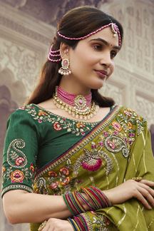 Picture of Charismatic Silk Designer Saree for Mehendi, Wedding, Sangeet, and Reception