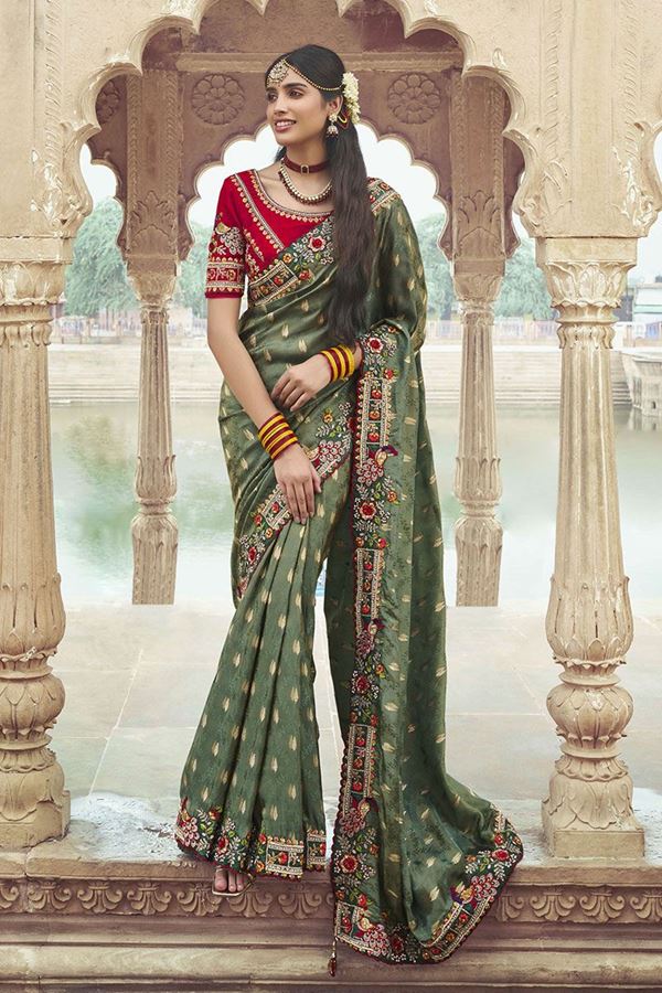 Picture of Spectacular Silk Designer Saree for Mehendi, Wedding, Engagement, and Reception