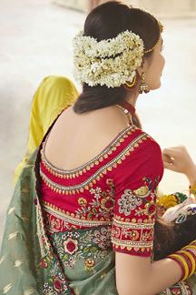 Picture of Spectacular Silk Designer Saree for Mehendi, Wedding, Engagement, and Reception