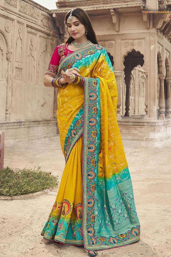 Picture of Flamboyant Silk Designer Saree for Haldi, Wedding and Reception