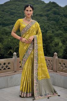 Picture of  Royal Dola Silk Designer Saree for Haldi, Wedding, Reception, and Festivals
