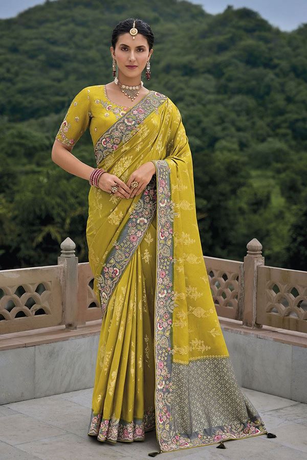 Picture of  Royal Dola Silk Designer Saree for Haldi, Wedding, Reception, and Festivals