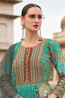 Picture of Creative Sea Green Smooth Silk Designer Anarkali Suit for Party, Sangeet, and Festivals
