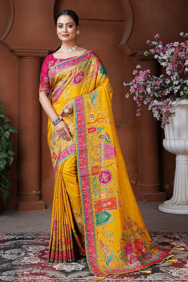 Picture of  Glamorous Silk Designer Saree for Haldi, Wedding and Reception