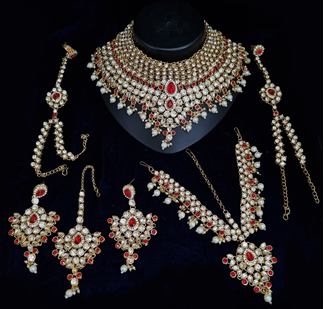 Picture of Delightful Red Designer Bridal Necklace Set for Wedding and Reception