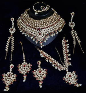 Picture of Glorious Maroon Designer Bridal Necklace Set for Wedding and Reception