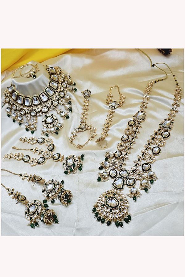 Picture of Mesmerizing Dark Green Designer Wedding Necklace Set for Wedding and Reception