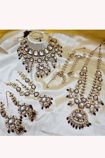 Picture of Striking Maroon Designer Wedding Necklace Set for Wedding and Reception