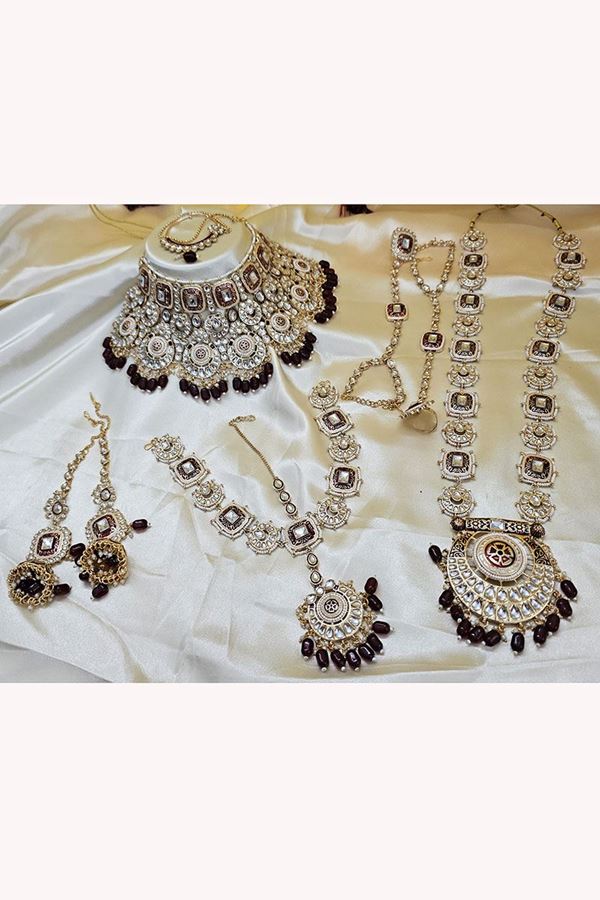 Picture of Creative Maroon Designer Wedding Necklace Set for Wedding and Reception