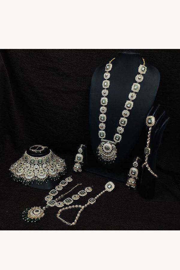 Picture of Charming Green Designer Wedding Necklace Set for Wedding and Reception