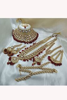 Picture of Delightful Maroon Designer Wedding Necklace Set for Wedding and Reception