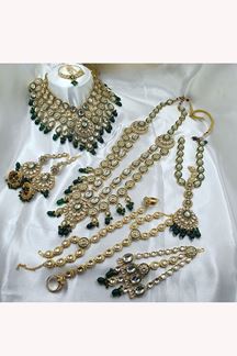 Picture of Appealing Green Designer Wedding Necklace Set for Wedding and Reception