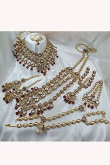 Picture of Glamorous Maroon Designer Wedding Necklace Set for Wedding and Reception