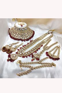 Picture of Attractive Maroon Designer Wedding Necklace Set for Wedding and Reception