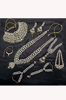 Picture of Magnificent Green Designer Wedding Necklace Set for Wedding and Reception