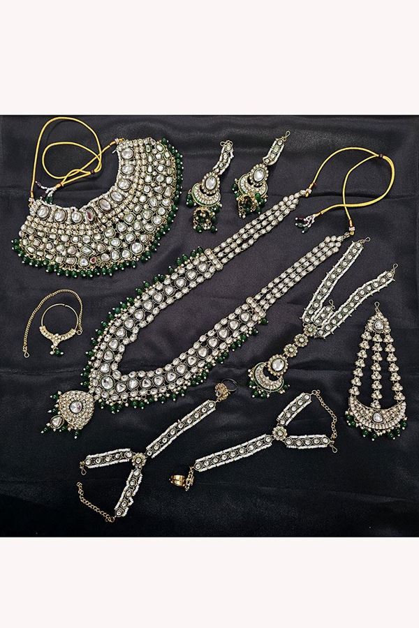 Picture of Magnificent Green Designer Wedding Necklace Set for Wedding and Reception