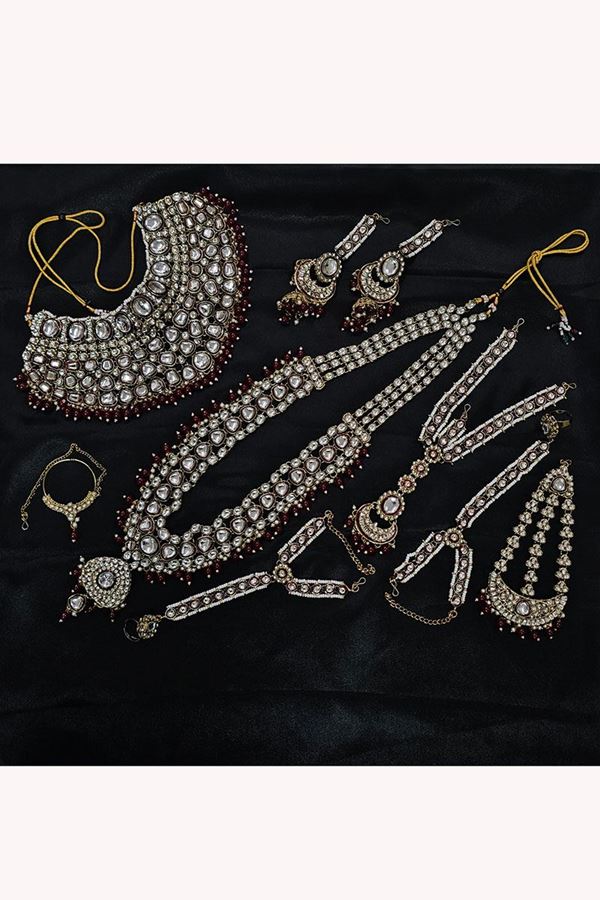 Picture of Heavenly Maroon Designer Wedding Necklace Set for Wedding and Reception