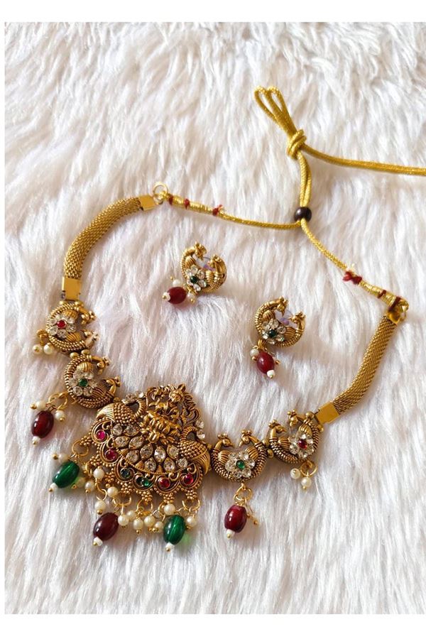 Picture of  Glamorous Golden Designer Necklace Set for Wedding, Reception, and Festivals