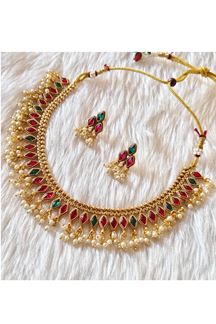 Picture of  Magnificent Golden Designer Necklace Set for Wedding, Reception, and Festivals