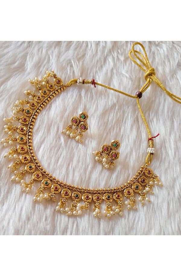 Picture of  Impressive Golden Designer Necklace Set for Wedding, Reception, and Festivals