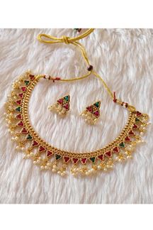 Picture of  Glorious Golden Designer Necklace Set for Wedding, Reception, and Festivals