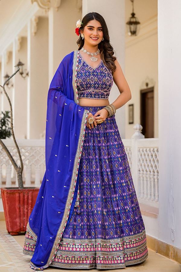 Picture of Exuberant Royal Blue Designer Indo-western Lehenga Choli for Party, Sangeet, and Reception