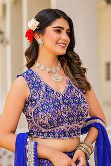 Picture of Exuberant Royal Blue Designer Indo-western Lehenga Choli for Party, Sangeet, and Reception