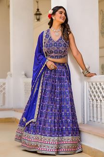 Picture of Exuberant Royal Blue Designer Indo-western Lehenga Choli for Party, Sangeet, and Reception