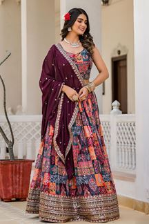 Picture of Dazzling Multi Designer Indo-western Lehenga Choli for Party and Sangeet