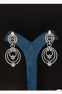 Picture of Royal Silver Tone Designer Earring Set for Wedding, Reception, Party, Sangeet, and Festivals