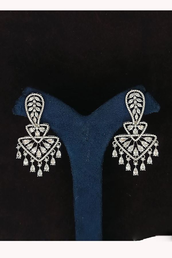 Picture of Stunning Silver Tone Designer Earring Set for Wedding, Reception, Party, Sangeet, and Festivals