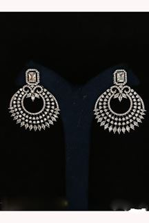Picture of Lovely Silver Tone Designer Earring Set for Wedding, Reception, Party, Sangeet, and Festivals