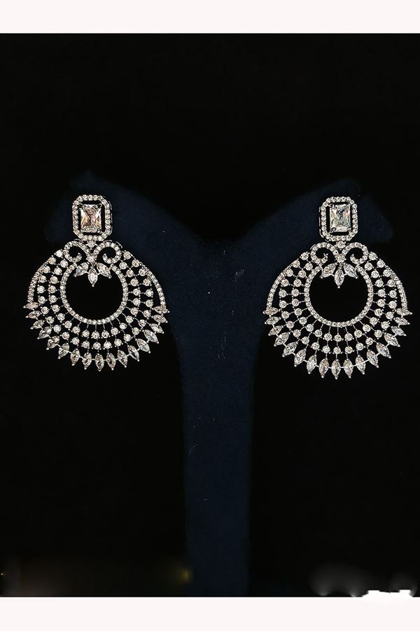 Picture of Lovely Silver Tone Designer Earring Set for Wedding, Reception, Party, Sangeet, and Festivals