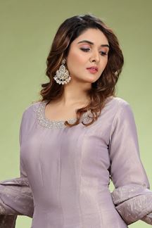 Picture of Lovely Lavender Dola Silk Designer Anarkali Suit for Engagement, Party and Sangeet