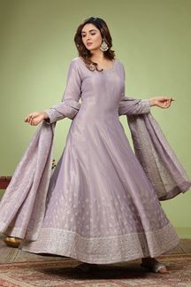 Picture of Lovely Lavender Dola Silk Designer Anarkali Suit for Engagement, Party and Sangeet