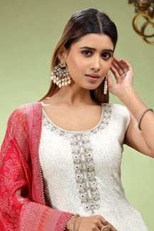 Picture of Gorgeous Off-White Dola Silk Designer Anarkali Suit for Party, Festivals, and Sangeet