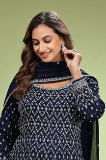 Picture of Glorious Dark Blue Designer Palazzo Suit for Reception, Party, and Festivals