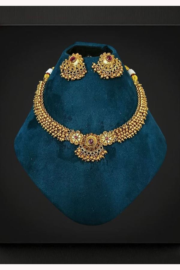 Picture of  Heavenly Golden Designer Necklace Set for Wedding, Reception, and Festivals