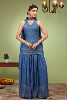 Picture of Appealing Blue Designer Indo-Western Lehenga Choli for Sangeet and Party