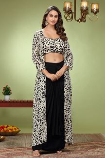 Picture of Surreal White and Black Designer Indo-Western Lehenga Choli for Party