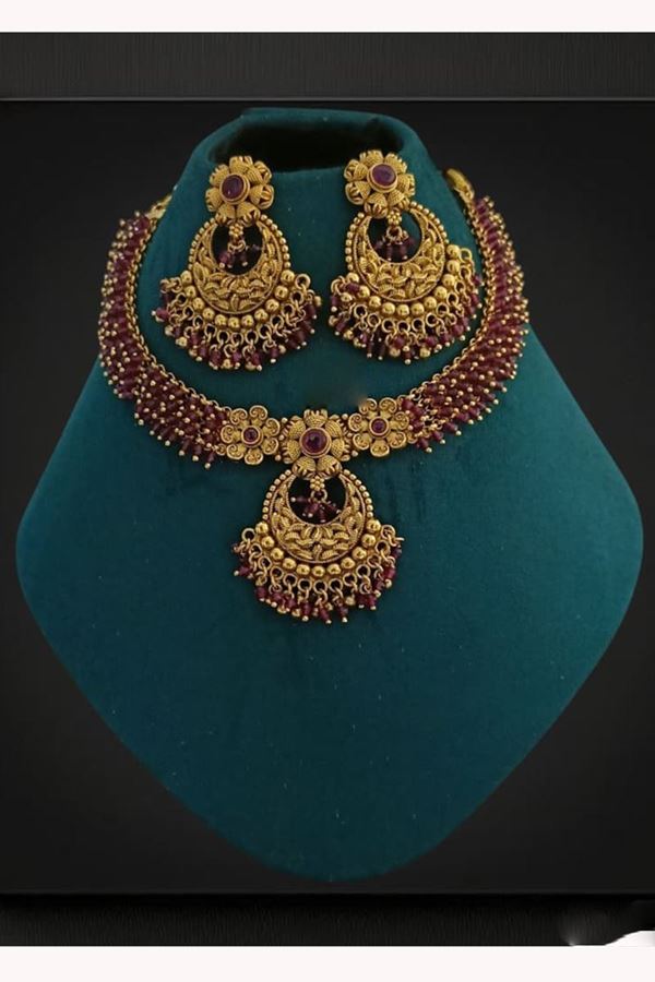Picture of  Artistic Pink Designer Necklace Set for Wedding, Reception, and Festivals