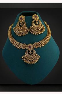 Picture of  Beautiful Golden Designer Necklace Set for Wedding, Reception, and Festivals
