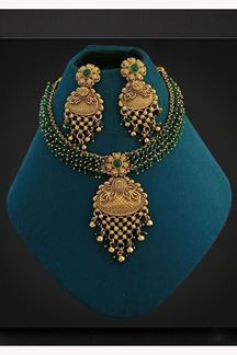 Picture of  Exquisite Green Designer Necklace Set for Mehendi, Wedding, Reception, and Festivals