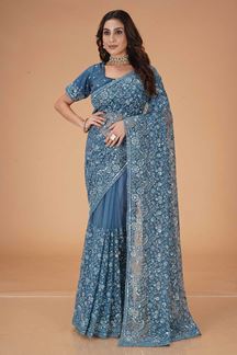 Picture of Captivating Net Designer Saree for Engagement, Reception, Sangeet, and Party