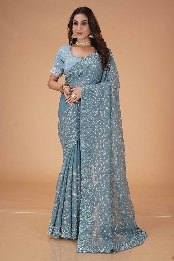 Picture of Outstanding Georgette Designer Saree for Engagement, Reception, Sangeet, and Party