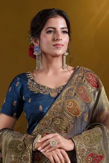 Picture of Enticing Pure Georgette with Zari Organza Silk Designer Saree for Wedding, Engagement, and Reception